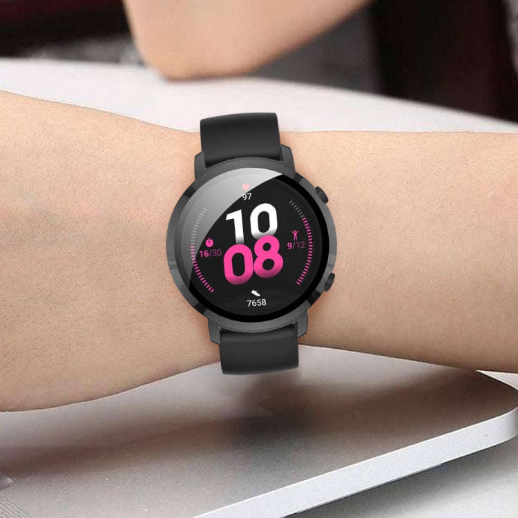 For Huawei Watch GT2 42mm 2 in 1  Tempered Glass Screen Protector + Fully Plating PC Case(Black)