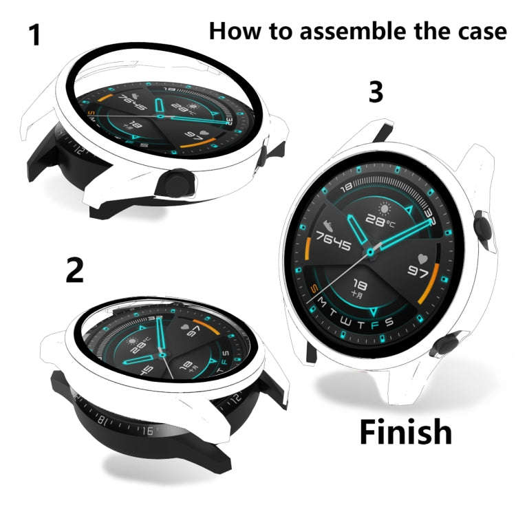 For Huawei Watch GT2 42mm 2 in 1  Tempered Glass Screen Protector + Fully Plating PC Case(Black)