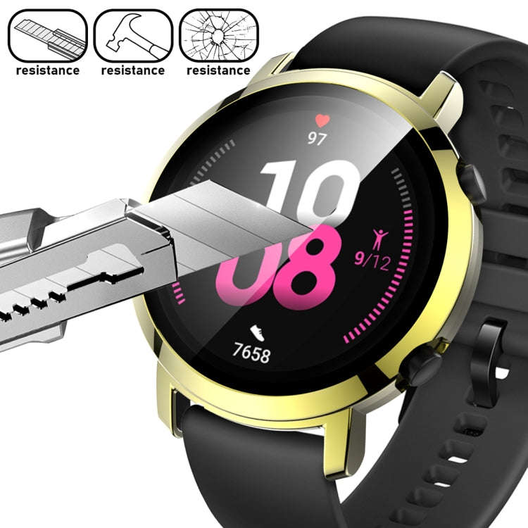 For Huawei Watch GT2 42mm 2 in 1  Tempered Glass Screen Protector + Fully Plating PC Case(Golden)