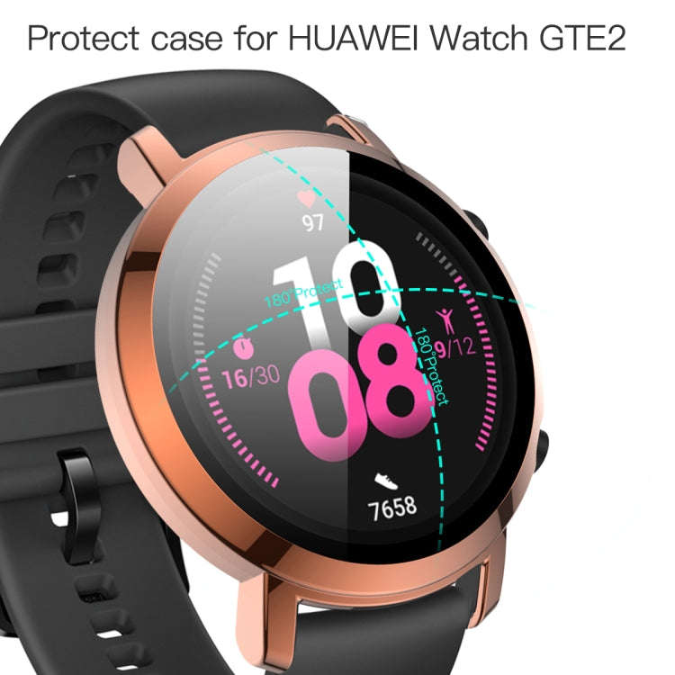 For Huawei Watch GT2 42mm 2 in 1  Tempered Glass Screen Protector + Fully Plating PC Case(Rose Gold)