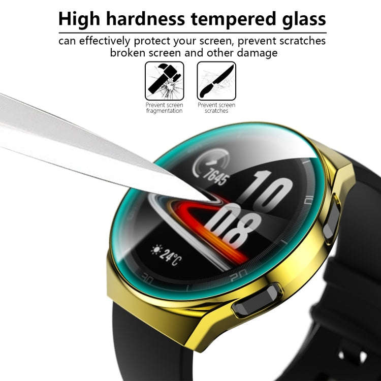 For Huawei Watch GT2e 2 in 1  Tempered Glass Screen Protector + Fully Plating PC Case(Golden)
