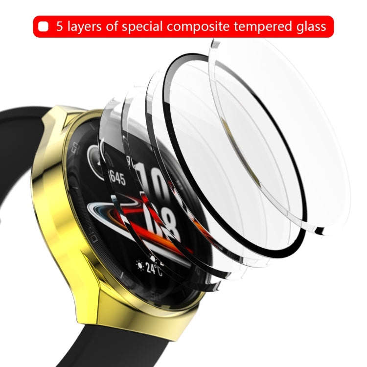 For Huawei Watch GT2e 2 in 1  Tempered Glass Screen Protector + Fully Plating PC Case(Golden)