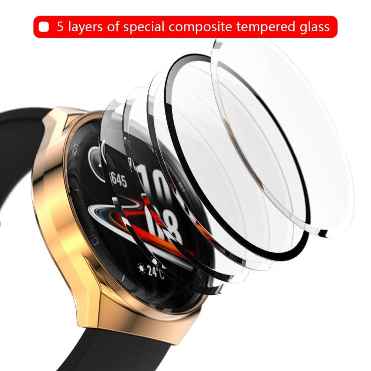 For Huawei Watch GT2e 2 in 1  Tempered Glass Screen Protector + Fully Plating PC Case(Rose Gold)