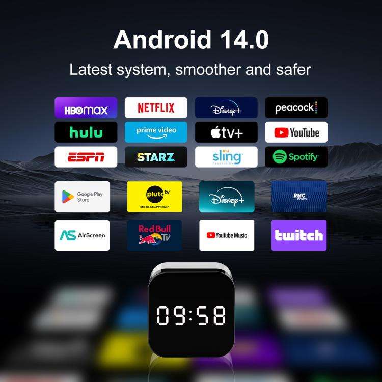 H96Max 8K UHD Android 14 Smart TV Box with Remote Control, 2GB+16GB, Allwinner H728 Octa-Core(UK ...