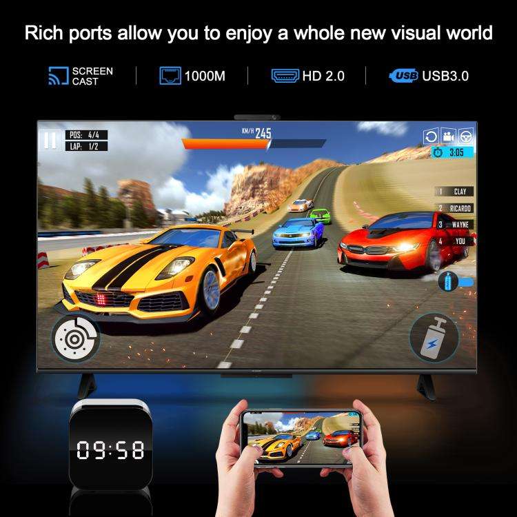 H96Max 8K UHD Android 14 Smart TV Box with Remote Control, 2GB+16GB, Allwinner H728 Octa-Core(UK ...
