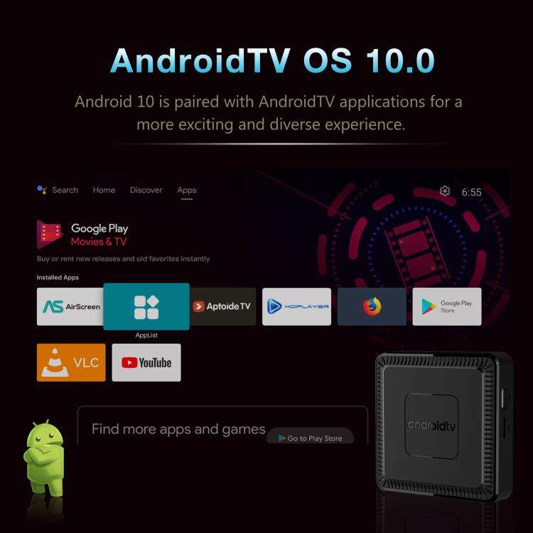 Q7 4K UHD Android 10 Smart TV Box with Remote Control, 2GB+8GB, Allwinner H313 Quad-Core(EU Plug)