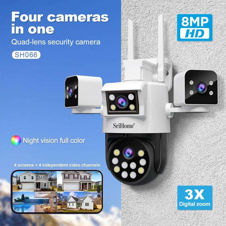 SriHome SH066 8MP HD Quad Lens Security Camera, Support Full Color Night Vision / Two-way Audio(U...