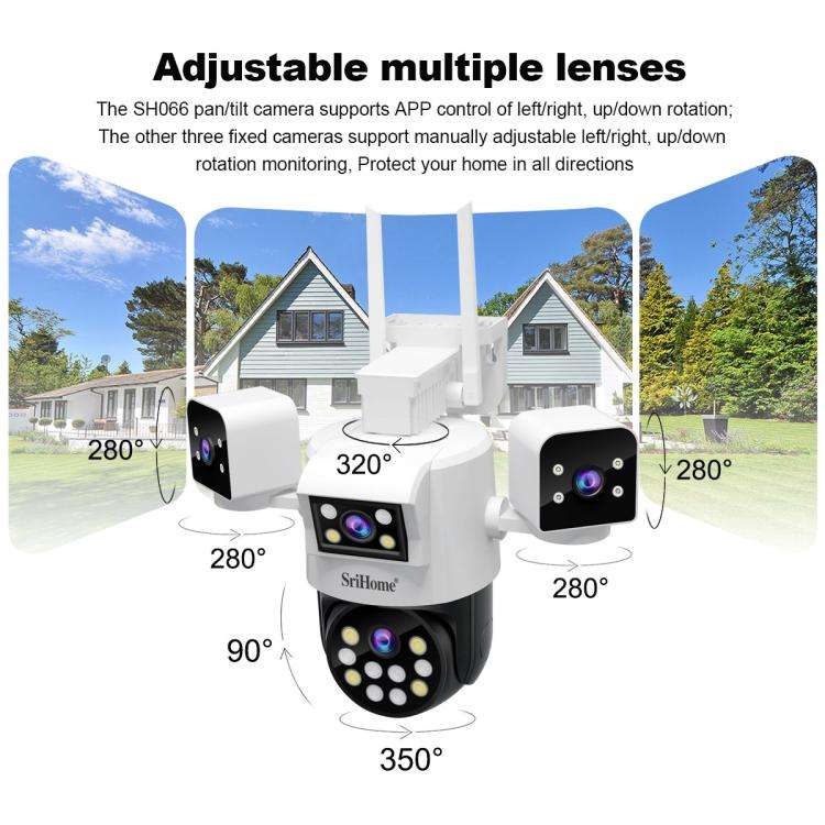 SriHome SH066 8MP HD Quad Lens Security Camera, Support Full Color Night Vision / Two-way Audio(A...