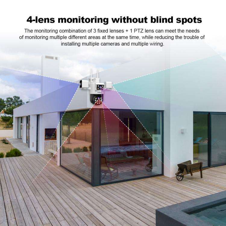SriHome SH066 8MP HD Quad Lens Security Camera, Support Full Color Night Vision / Two-way Audio(A...