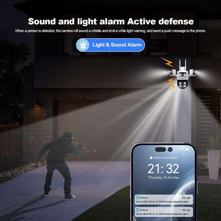 SriHome SH066 8MP HD Quad Lens Security Camera, Support Full Color Night Vision / Two-way Audio(A...