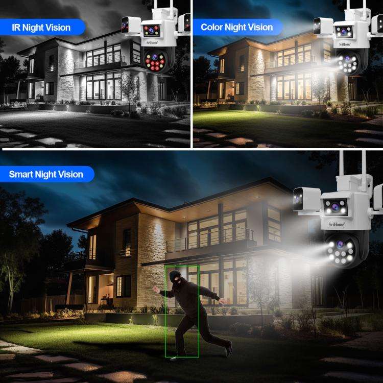 SriHome SH066 8MP HD Quad Lens Security Camera, Support Full Color Night Vision / Two-way Audio(A...