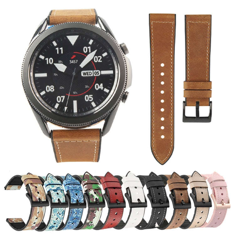 For Samsung Galaxy Watch 3 41mm TPU + Leather Watch Band(Flower Cyan)