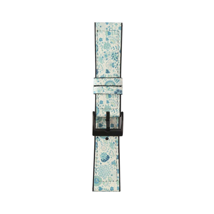 For Samsung Galaxy Watch 3 45mm TPU + Leather Watch Band(Flower Cyan)