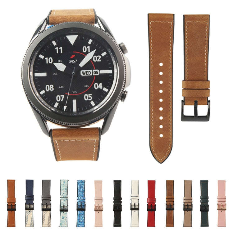 For Samsung Galaxy Watch 3 45mm TPU + Leather Watch Band(Flower Cyan)
