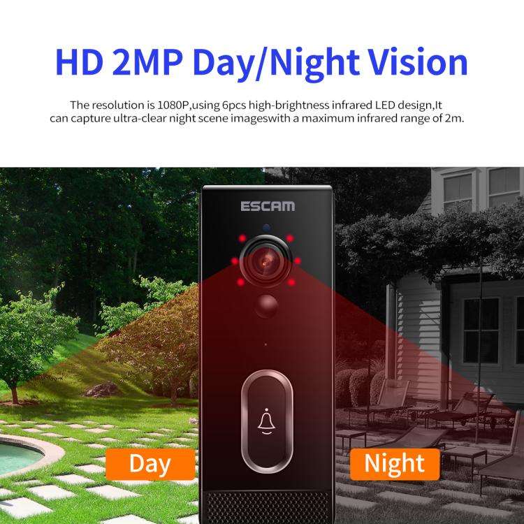 ESCAM V5 TUYA 1080P Intelligent Two-Way Voice Night Vision Wireless Doorbell(Black)
