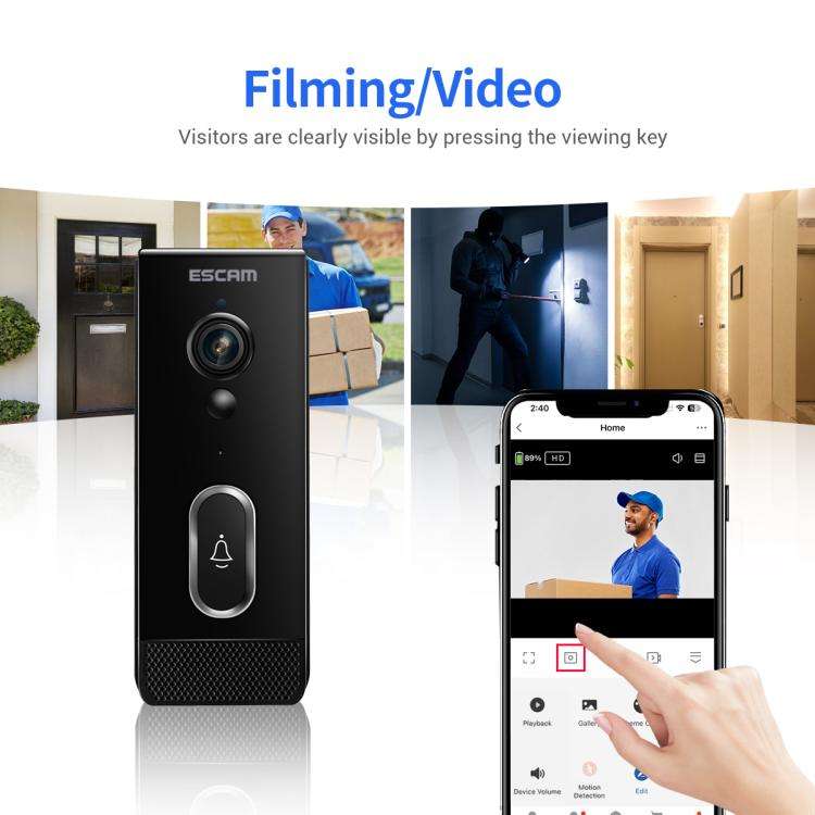 ESCAM V5 TUYA 1080P Intelligent Two-Way Voice Night Vision Wireless Doorbell(Black)