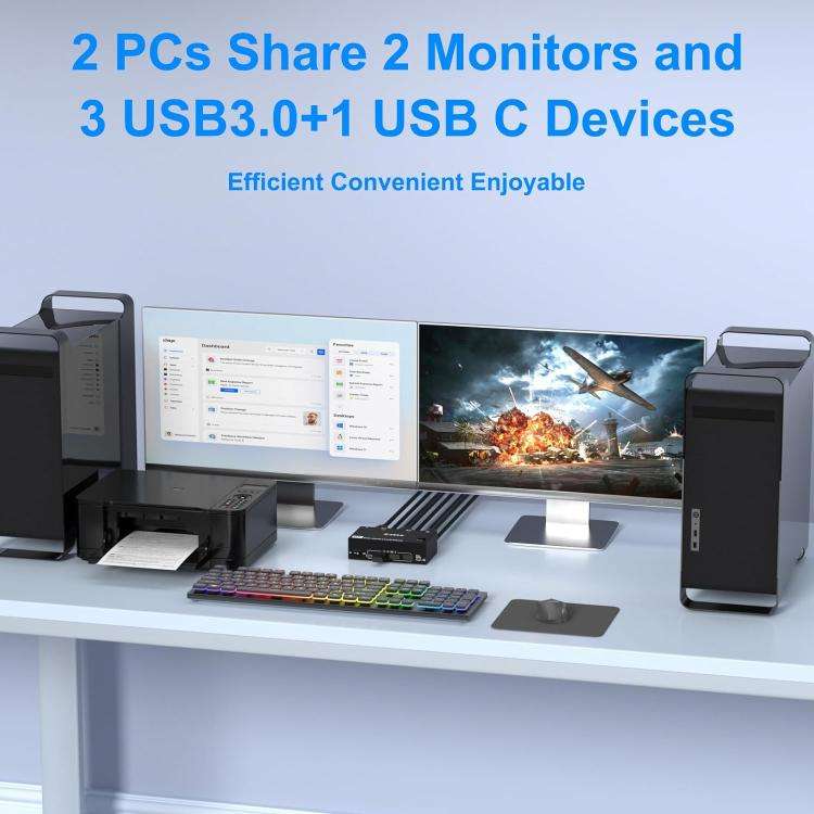 KC-KVM8202 8K 60Hz USB3.0 / HDMI 2-Port Dual Monitor KVM Switch, EU Plug