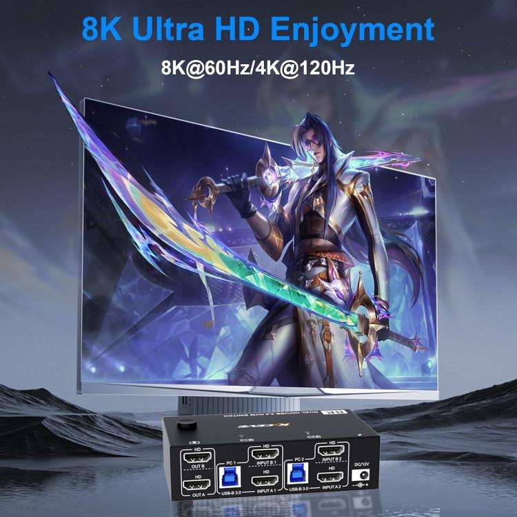 KC-KVM8202 8K 60Hz USB3.0 / HDMI 2-Port Dual Monitor KVM Switch, EU Plug