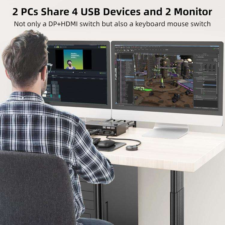 KC-KVM8202DH 8K 60Hz HDMI and DP and USB3.0 Dual Monitor KVM Switch, US Plug