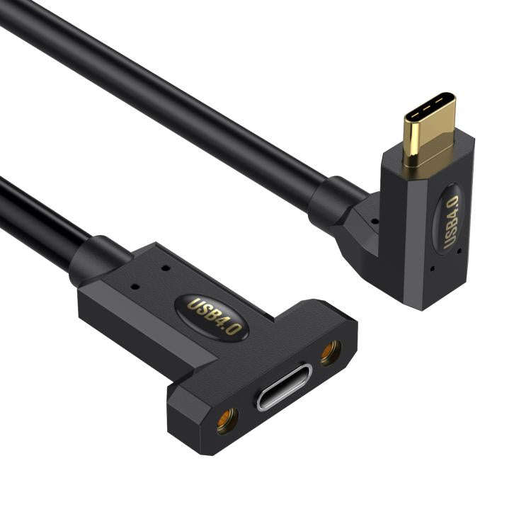 Type-C Straight Elbow to Type-C Female Screw Fixed Panel Extension Cable with Ear, Length:0.3m