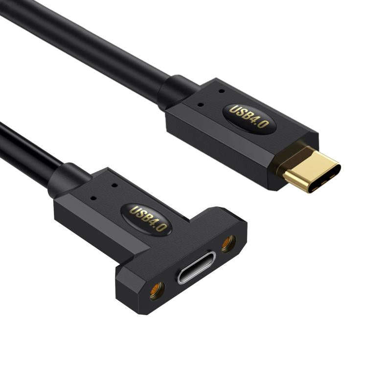 Type-C Male Straight to Type-C Female Screw Fixed Panel Extension Cable with Ear, Length:1m