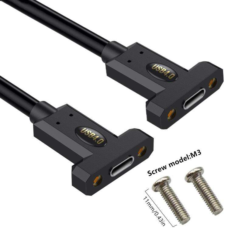 USB4 Type-C Female Ear to Type-C Female Ear Screw Fixed Panel Extension Cable, Length:1m
