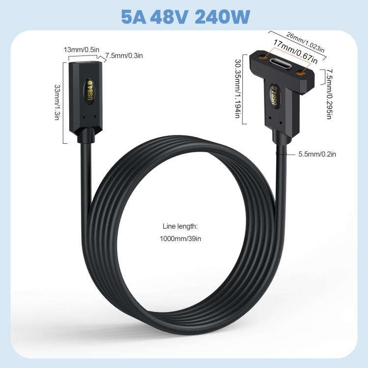 USB4 Type-C Female to Type-C Female Ear Screw Fixed Panel Extension Cable, Length:0.6m