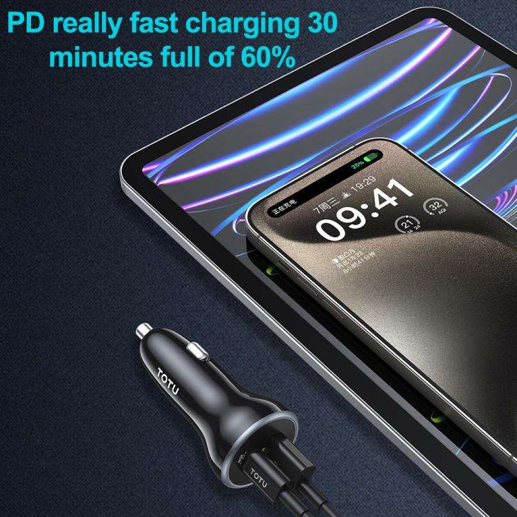 TOTU CC-5 65W USB-A and USB-C / Type-C Dual Ports Fast Charging Car Charger(Black)