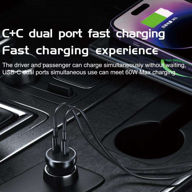 TOTU CC-6 60W USB-C / Type-C Dual Ports Fast Charging Car Charger(Black)