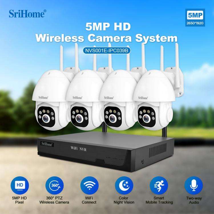 SriHome NVS001E-IPC039B 5MP 8CH HD NVR Wireless Cameras Set, Plug:US Plug