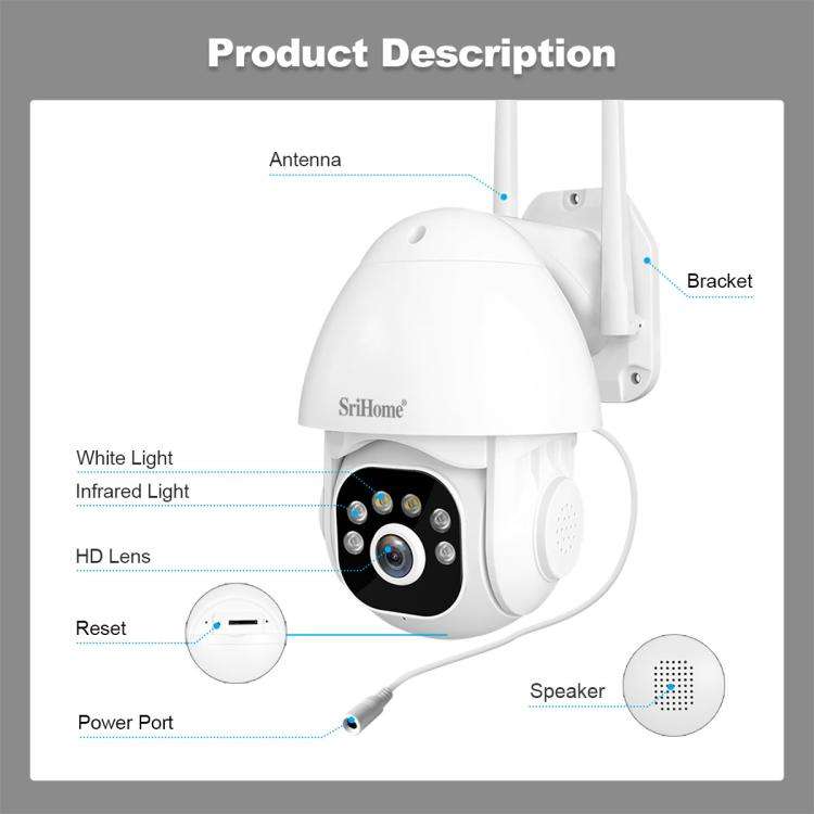 SriHome NVS001E-IPC039B 5MP 8CH HD NVR Wireless Cameras Set, Plug:US Plug