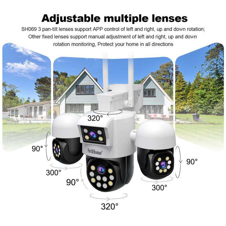 SriHome SH069 8MP 3X Digital Zoom HD Quad-lens Security Camera, Plug:UK Plug