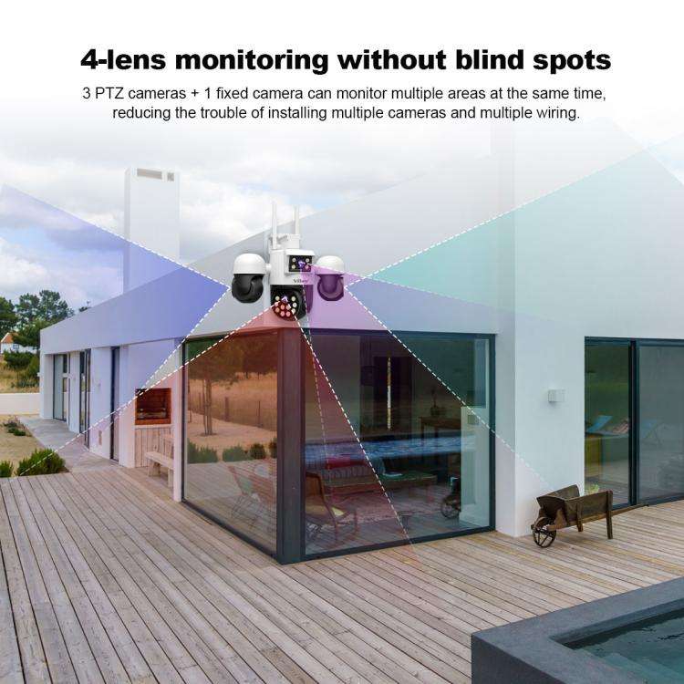 SriHome SH069 8MP 3X Digital Zoom HD Quad-lens Security Camera, Plug:UK Plug
