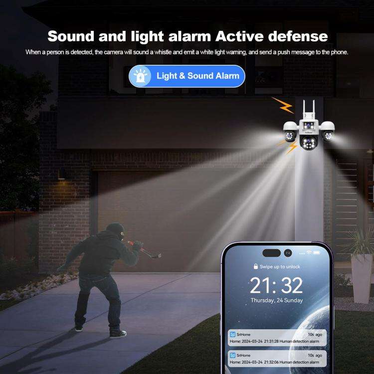SriHome SH069 8MP 3X Digital Zoom HD Quad-lens Security Camera, Plug:UK Plug