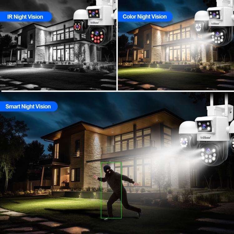 SriHome SH069 8MP 3X Digital Zoom HD Quad-lens Security Camera, Plug:UK Plug