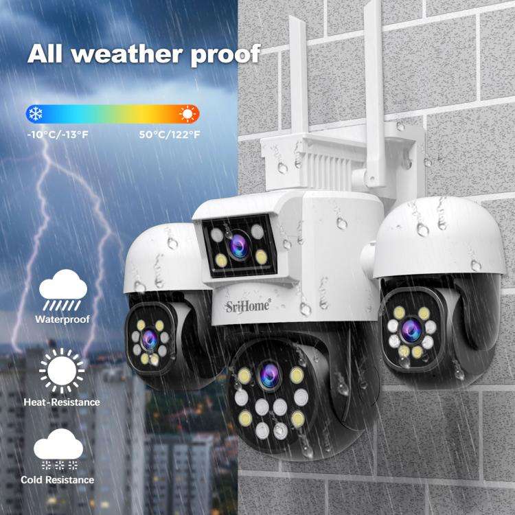 SriHome SH069 8MP 3X Digital Zoom HD Quad-lens Security Camera, Plug:UK Plug