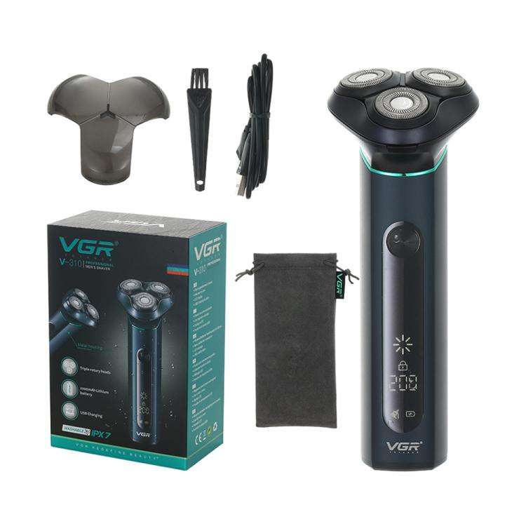 VGR V-310 Digital Display Three-blade IPX7 Electric Shaver(Black)