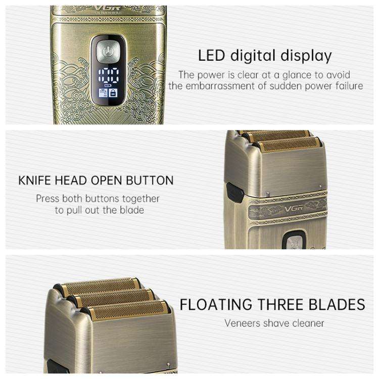 VGR V-335 Retro Digital Display IPX6 Electric Shaver(Gold)