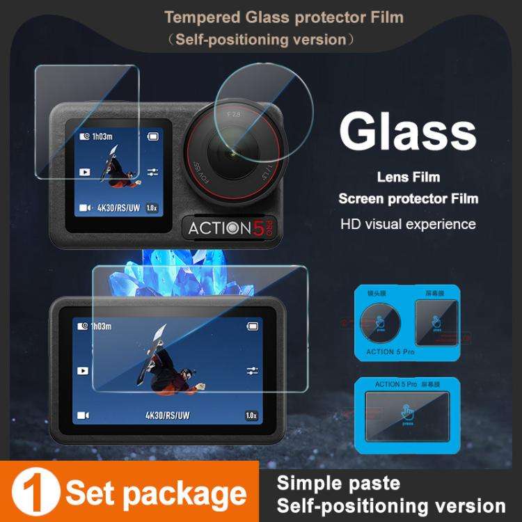 For DJI Osmo Action 5 Pro imak Tempered Glass Film with Camera Lens Film, Self-positioning Version