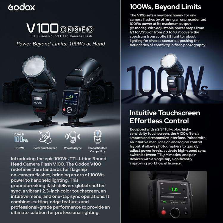 Godox V100 Round Head TTL Flash Speedlite For Canon(UK Plug)