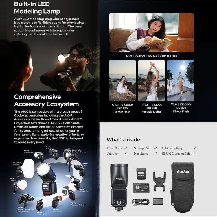 Godox V100 Round Head TTL Flash Speedlite For Canon(UK Plug)