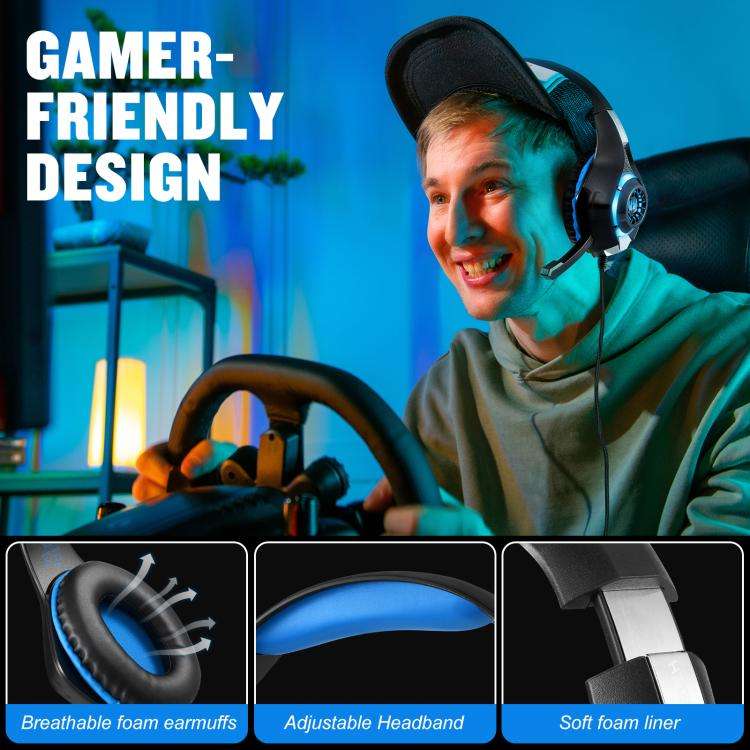 KOTION EACH GS400 Omni-directional Mic Gaming Headset, Length: About 1.9m(Black Blue)