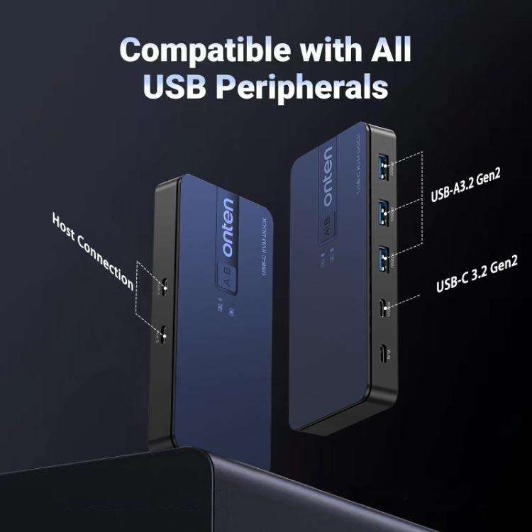 Onten KVM200 USB 3.2 Gen2 Sharing Switch 2 In 4 Out(Black)