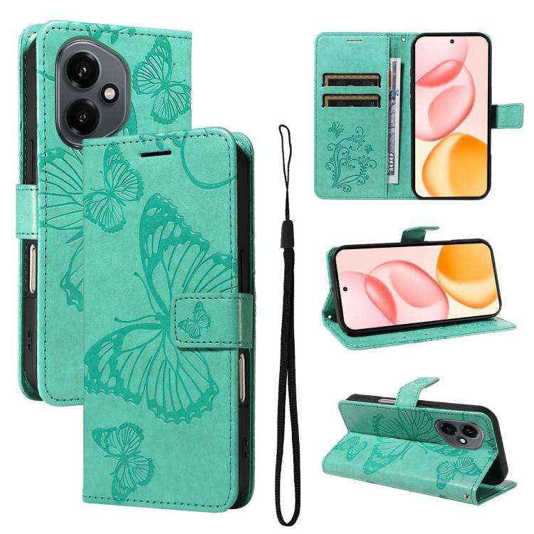 For Honor 400 Global 156.5mm 3D Butterfly Embossed Pattern Flip Leather Phone Case(Green)