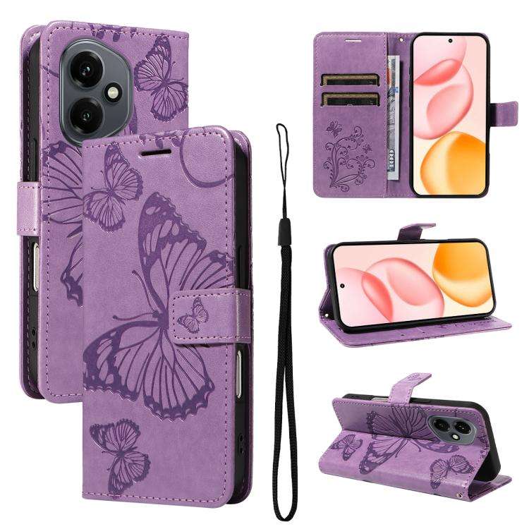 For Honor 400 Global 156.5mm 3D Butterfly Embossed Pattern Flip Leather Phone Case(Purple)