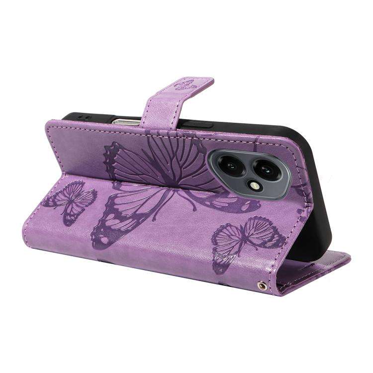 For Honor 400 Global 156.5mm 3D Butterfly Embossed Pattern Flip Leather Phone Case(Purple)
