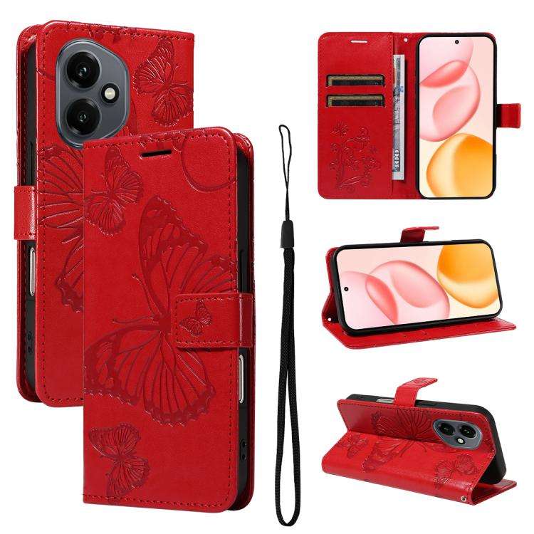 For Honor 400 Global 156.5mm 3D Butterfly Embossed Pattern Flip Leather Phone Case(Red)