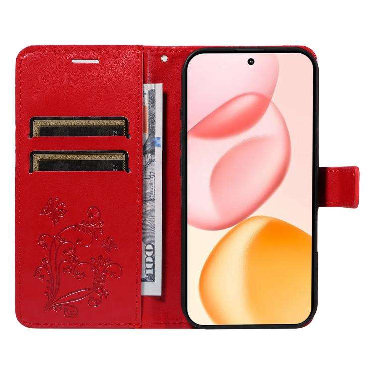 For Honor 400 Global 156.5mm 3D Butterfly Embossed Pattern Flip Leather Phone Case(Red)