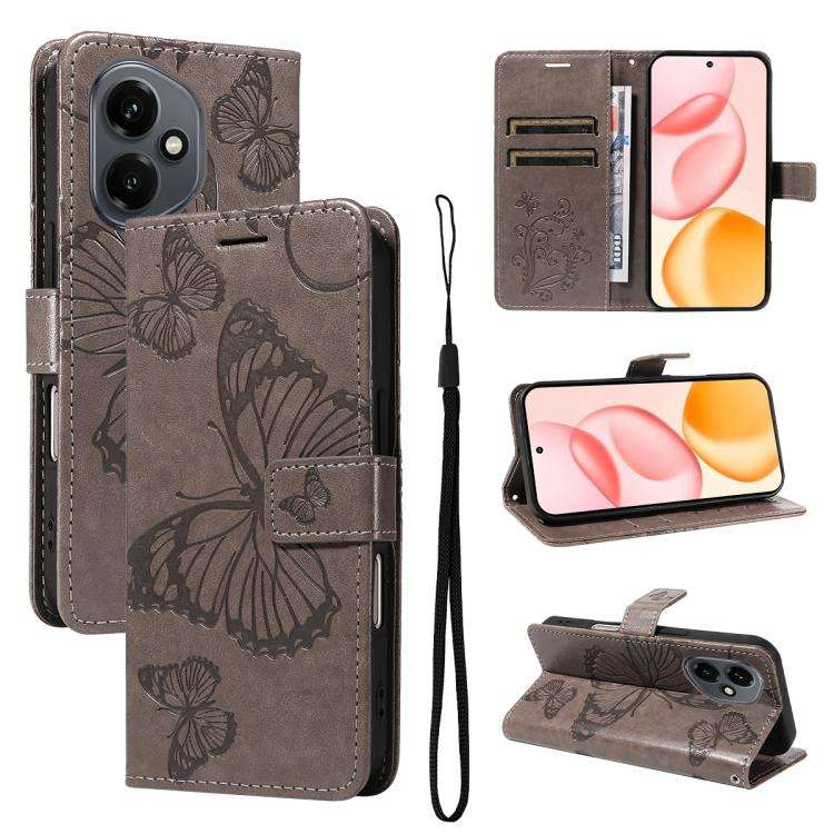 For Honor 400 Global 156.5mm 3D Butterfly Embossed Pattern Flip Leather Phone Case(Grey)