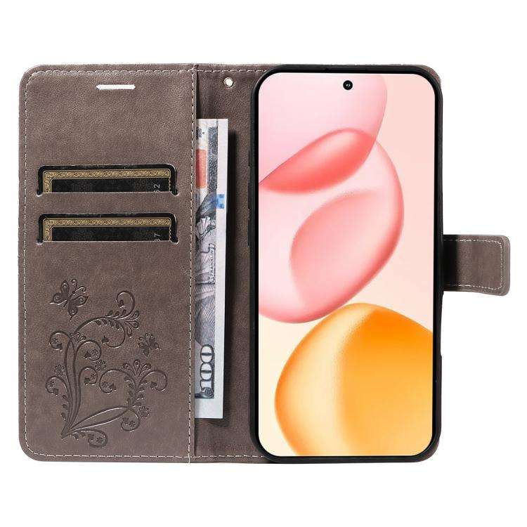 For Honor 400 Global 156.5mm 3D Butterfly Embossed Pattern Flip Leather Phone Case(Grey)